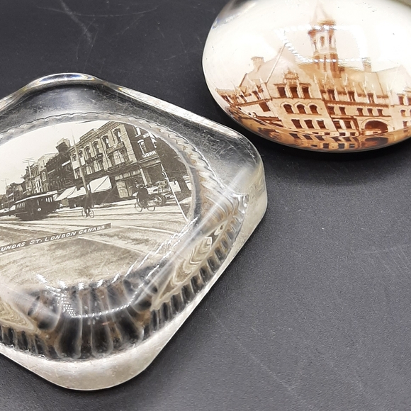 Vintage Glass Paperweights Places Photo Lot of 3 London, ON YMCA Cemetery - Picture 2 of 7